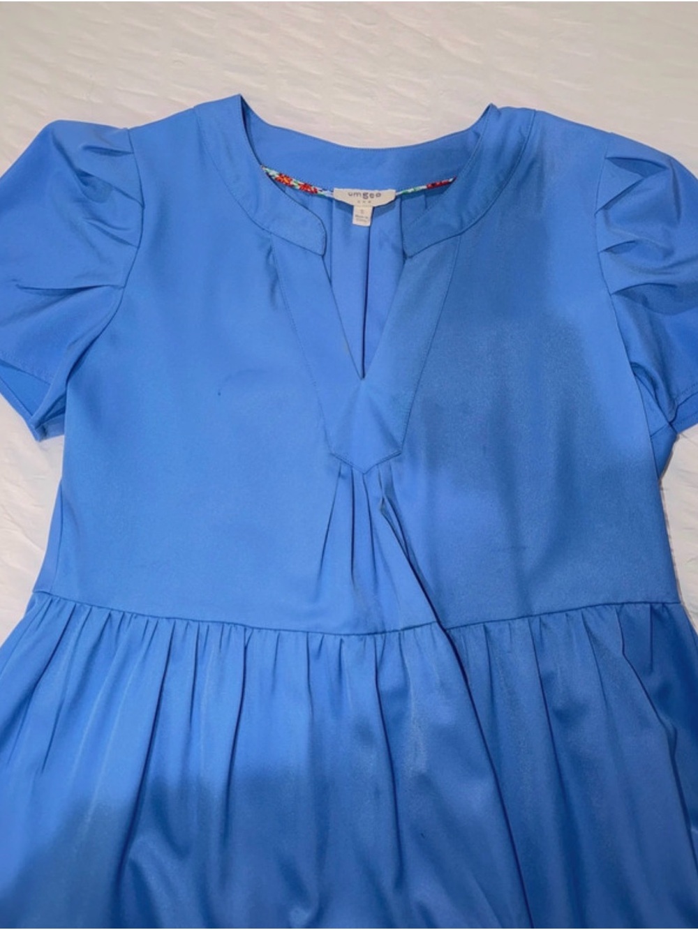 Umgee Bright Blue Midi Dress with Puff Sleeves